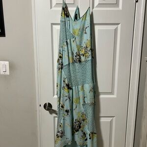 Anthropologie Floral Maxi Dress - Mint Green and Yellow